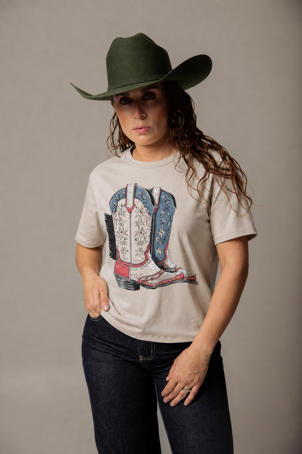 Playera Bota Fleco Brillos