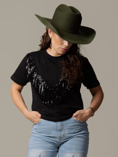 PLAYERA DAMA - "FLECOS V LENTEJUELA"
